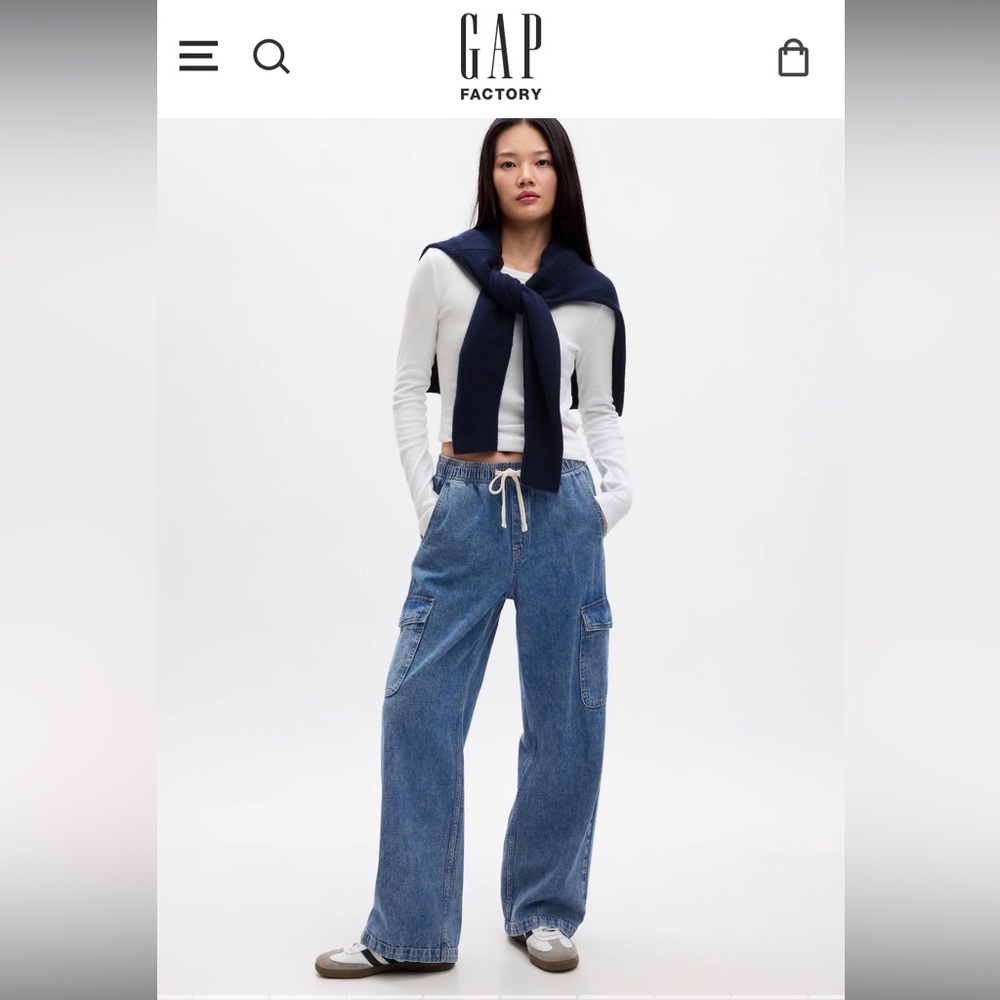 Gap high waisted wide leg drawstring jeans sz L